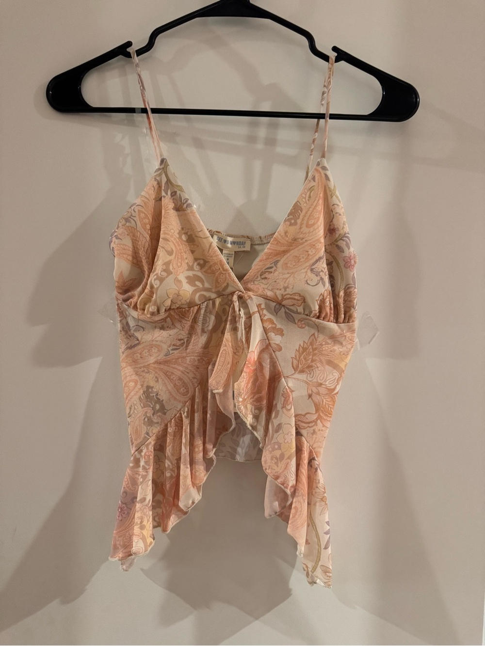 See You Monday Peach Paisley ruffles Front Cami